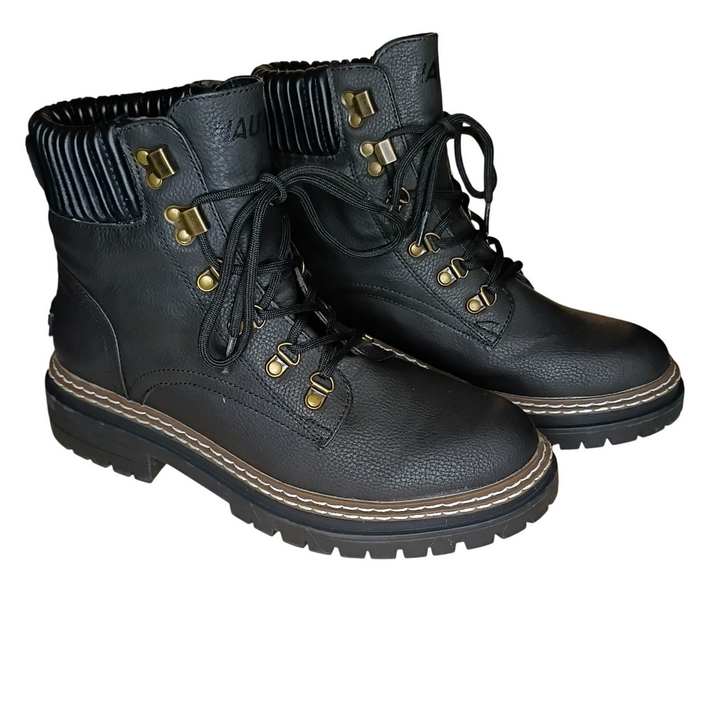 Nautica Leralynn Combat Boots Women 8 Black Lace Up Lug Sole Ankle Booties